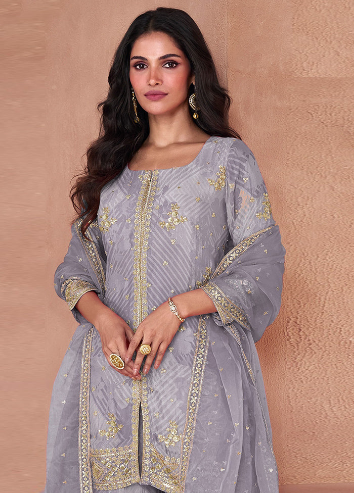 3 Pc Mauve Semi Stitched Georgette Suit Set