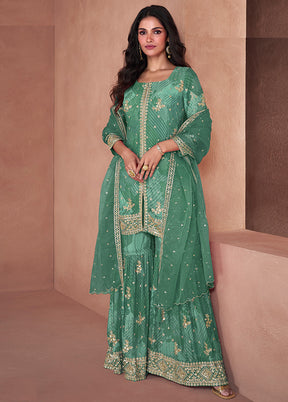 3 Pc Green Semi Stitched Georgette Suit Set