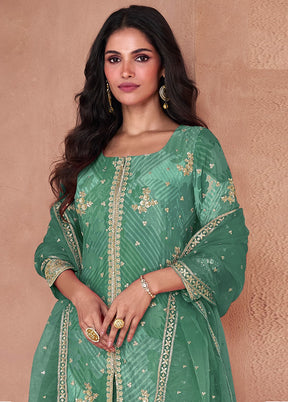 3 Pc Green Semi Stitched Georgette Suit Set