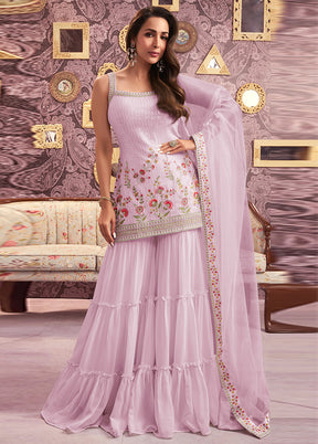 3 Pc Pink Semi Stitched Georgette Suit Set