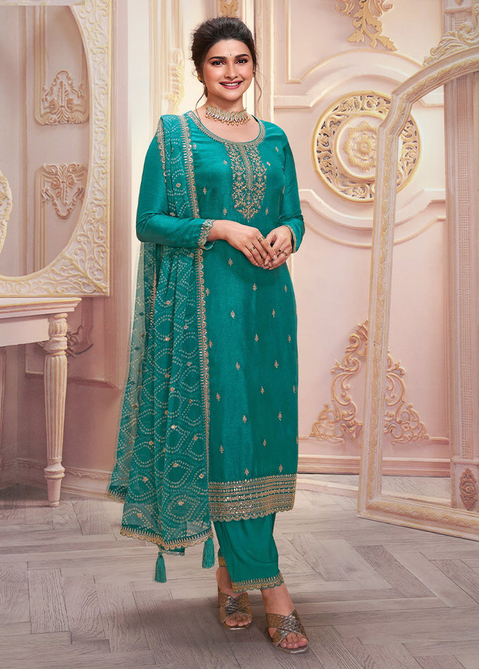 3 Pc Sea Green Semi Stitched Georgette Suit Set