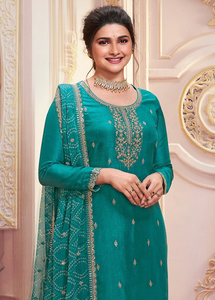 3 Pc Sea Green Semi Stitched Georgette Suit Set