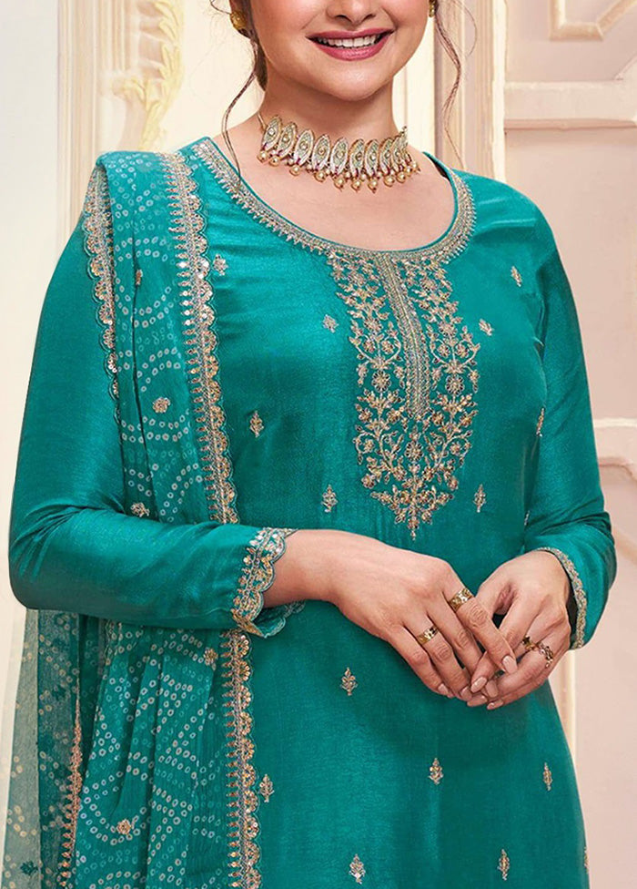 3 Pc Sea Green Semi Stitched Georgette Suit Set