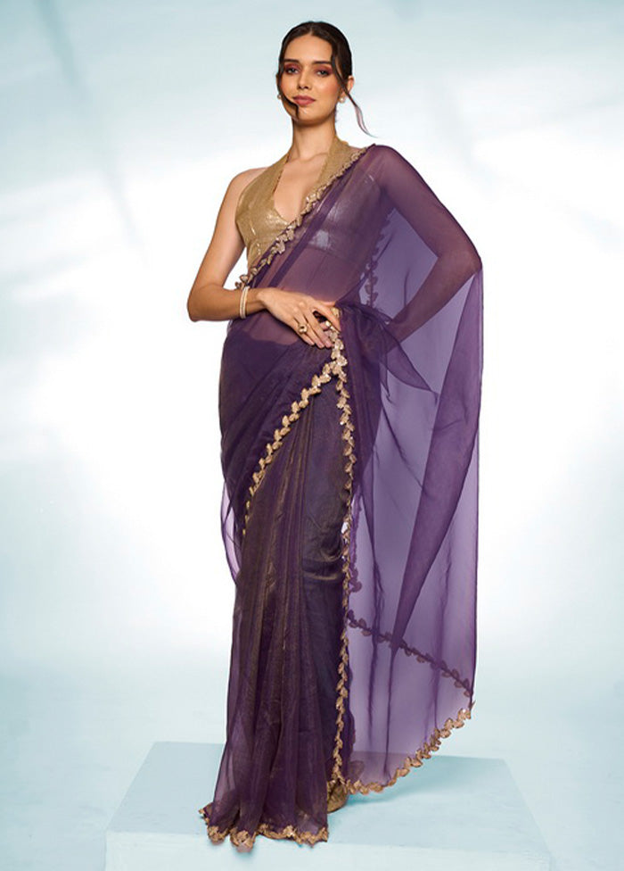 Purple Spun Silk Saree With Blouse Piece