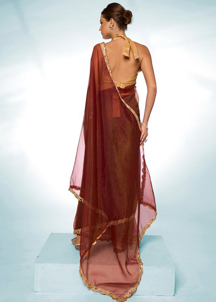 Brown Spun Silk Saree With Blouse Piece