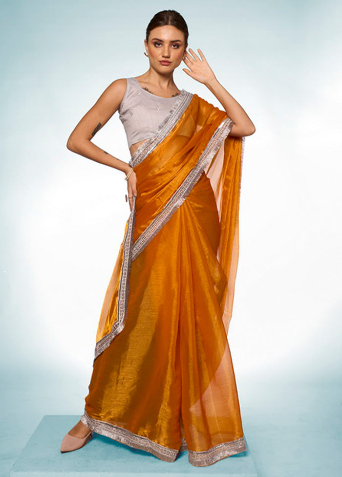 Mustard Spun Silk Saree With Blouse Piece