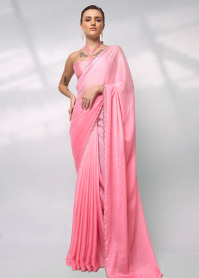 Pink Spun Silk Saree With Blouse Piece