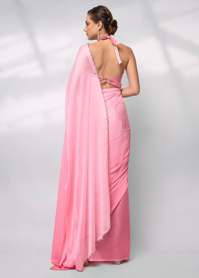 Pink Spun Silk Saree With Blouse Piece