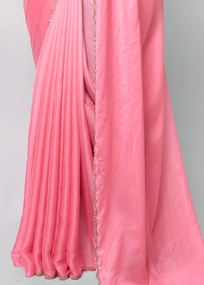 Pink Spun Silk Saree With Blouse Piece