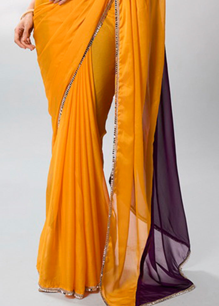 Yellow Georgette Saree With Blouse Piece