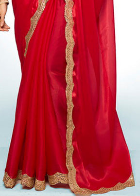 Red Spun Silk Saree With Blouse Piece