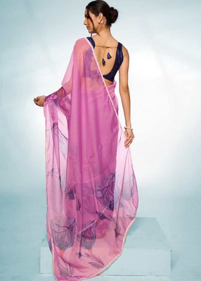 Purple Organza Saree With Blouse Piece