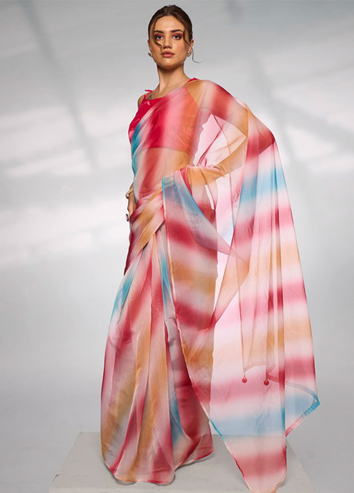 Multicolor Organza Saree With Blouse Piece