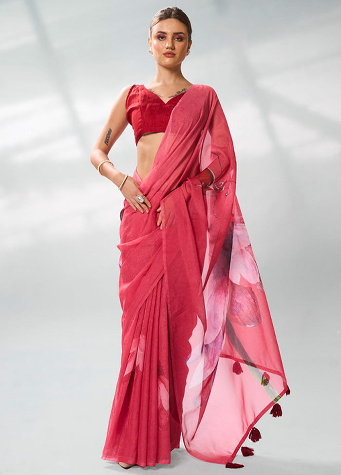 Burgundy Organza Saree With Blouse Piece