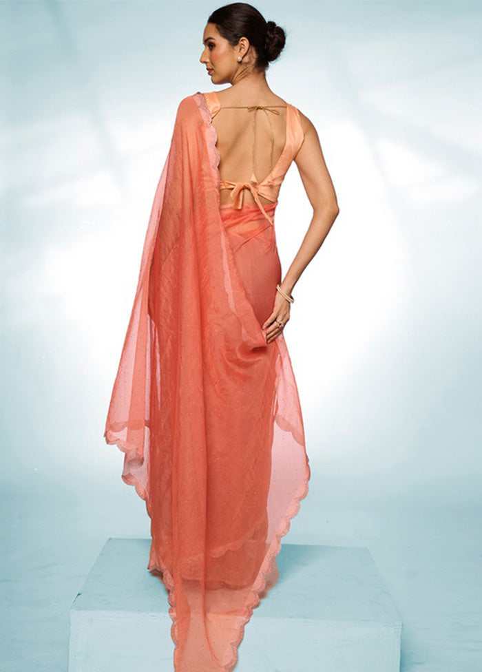 Orange Organza Saree With Blouse Piece