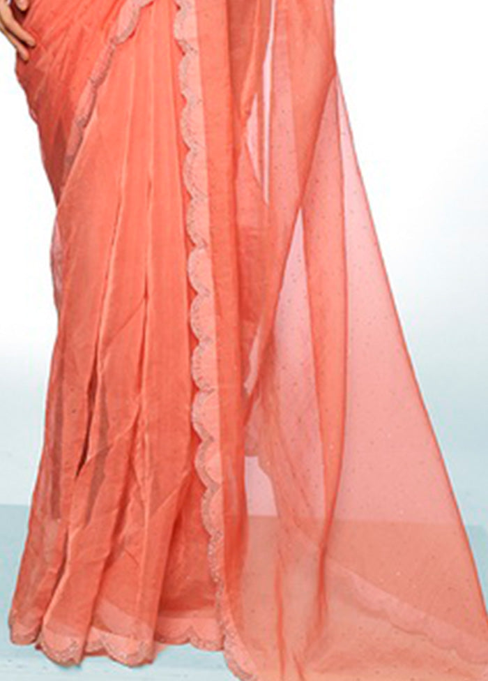 Orange Organza Saree With Blouse Piece