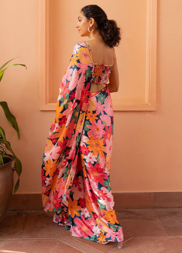 Pink Satin Silk Saree With Blouse Piece