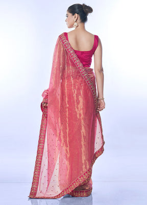 Pink Net Net Saree With Blouse Piece