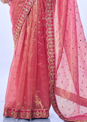 Pink Net Net Saree With Blouse Piece