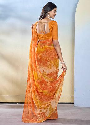 Orange Georgette Saree With Blouse Piece