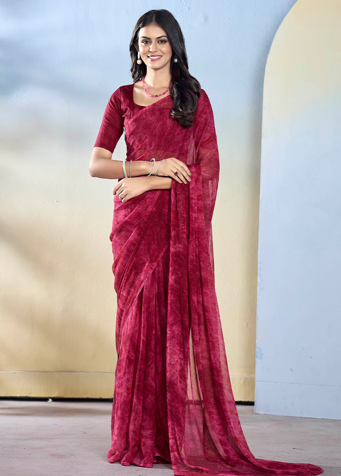 Burgundy Georgette Saree With Blouse Piece