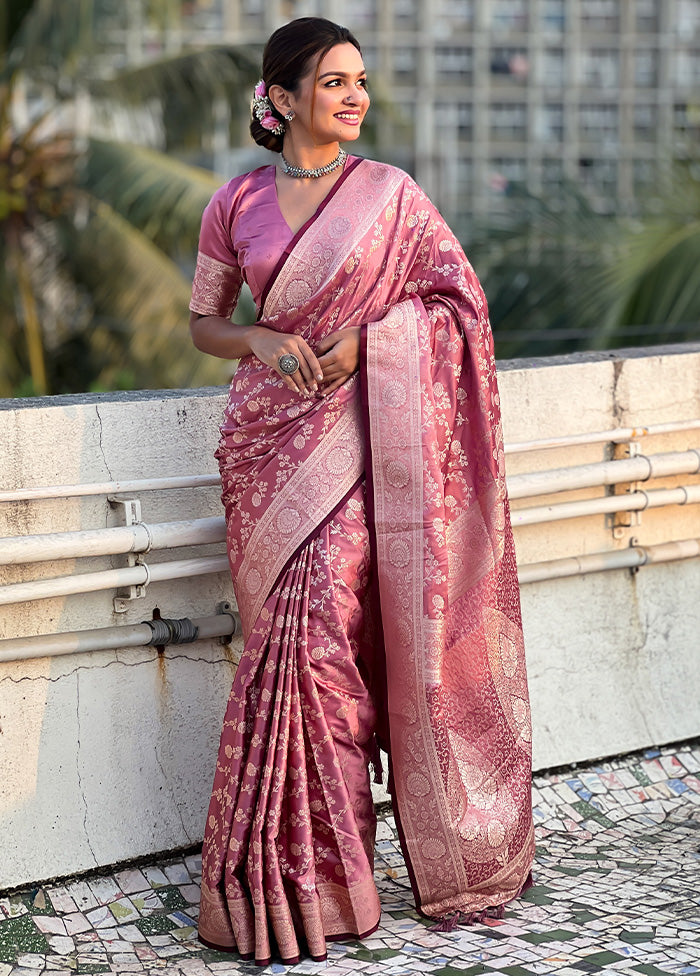 Pink Banarasi Silk Saree With Blouse Piece