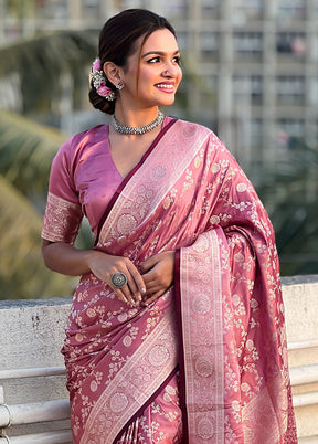 Pink Banarasi Silk Saree With Blouse Piece