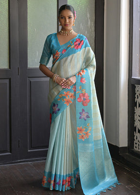 Firoza Spun Silk Saree With Blouse Piece