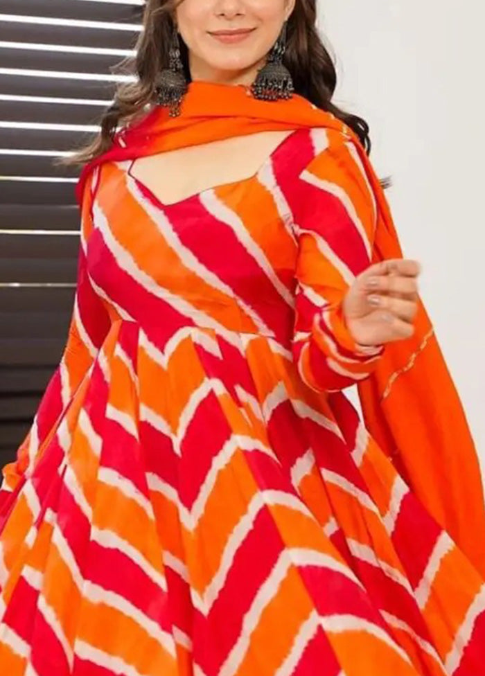 3 Pc Orange Readymade Silk Suit Set