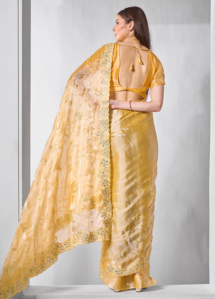 Yellow Spun Silk Saree With Blouse Piece