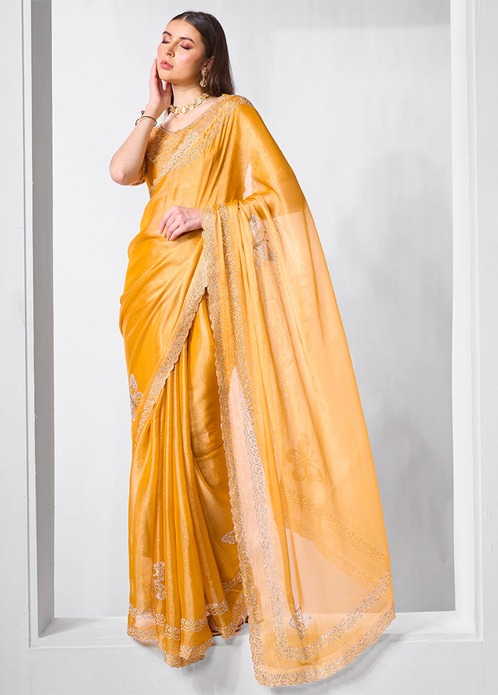 Yellow Spun Silk Saree With Blouse Piece