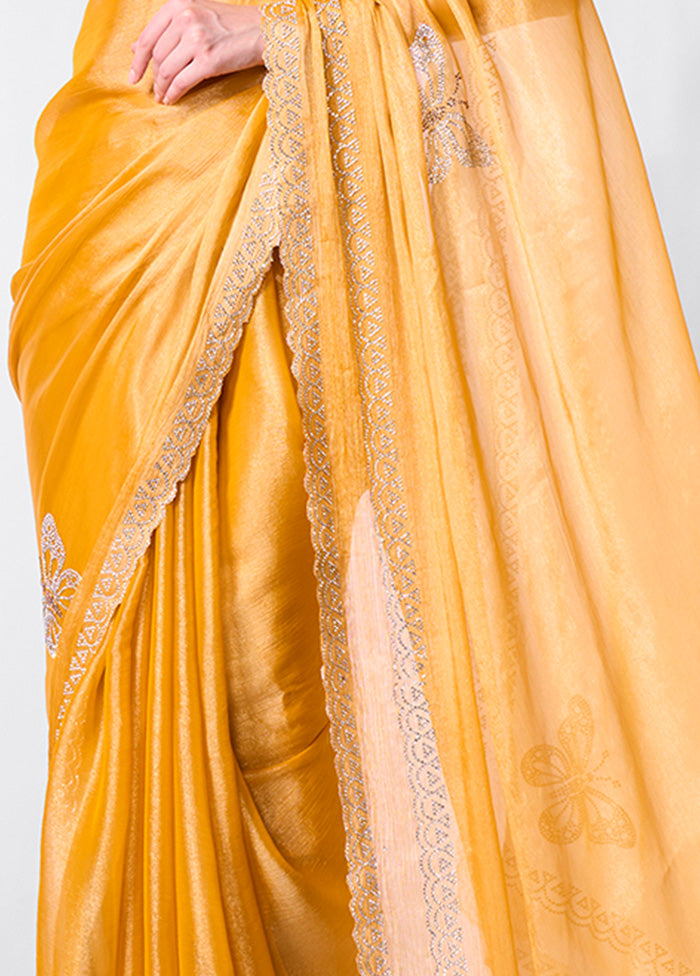 Yellow Spun Silk Saree With Blouse Piece