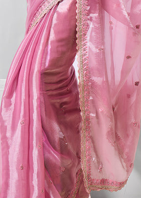 Pink Spun Silk Saree With Blouse Piece