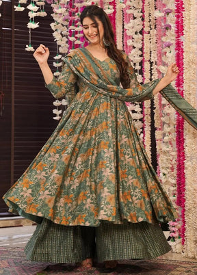 3 Pc Green Readymade Silk Suit Set