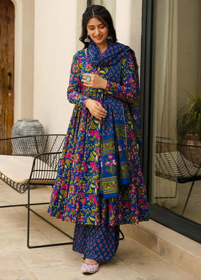 3 Pc Blue Readymade Silk Suit Set