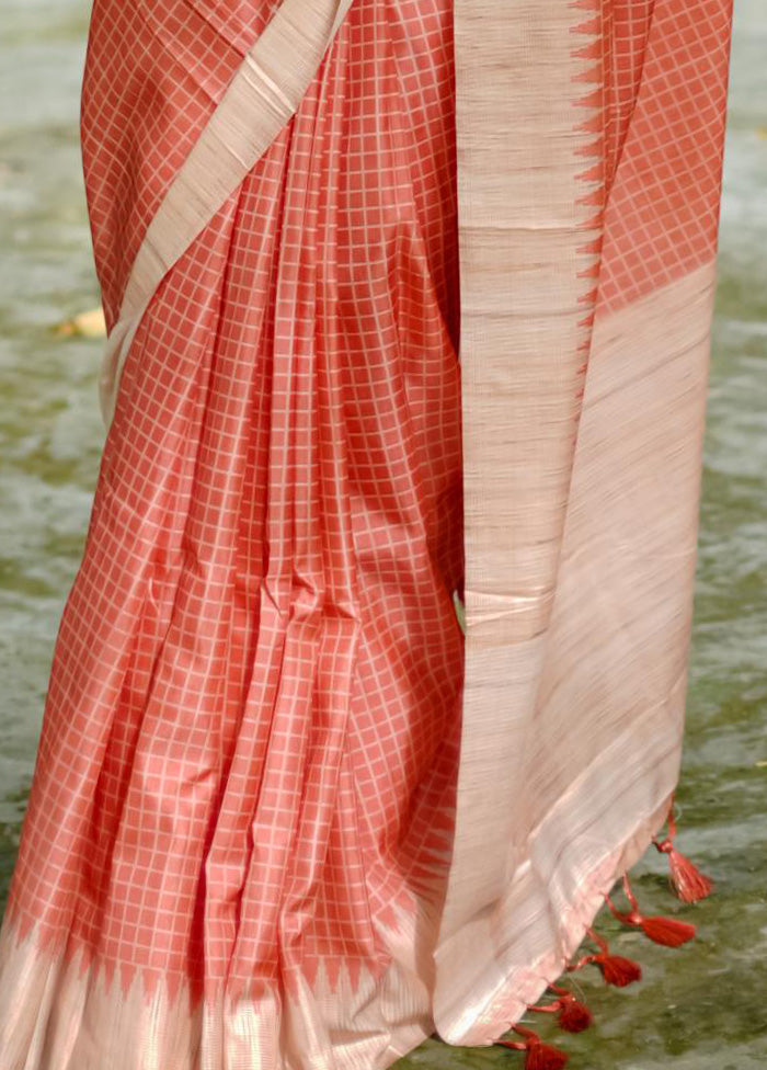 Orange Tussar Silk Saree With Blouse Piece