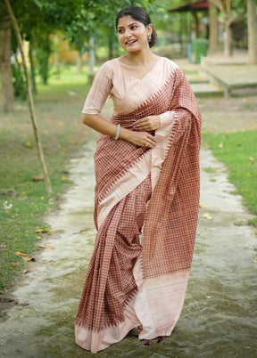 Brown Tussar Silk Saree With Blouse Piece