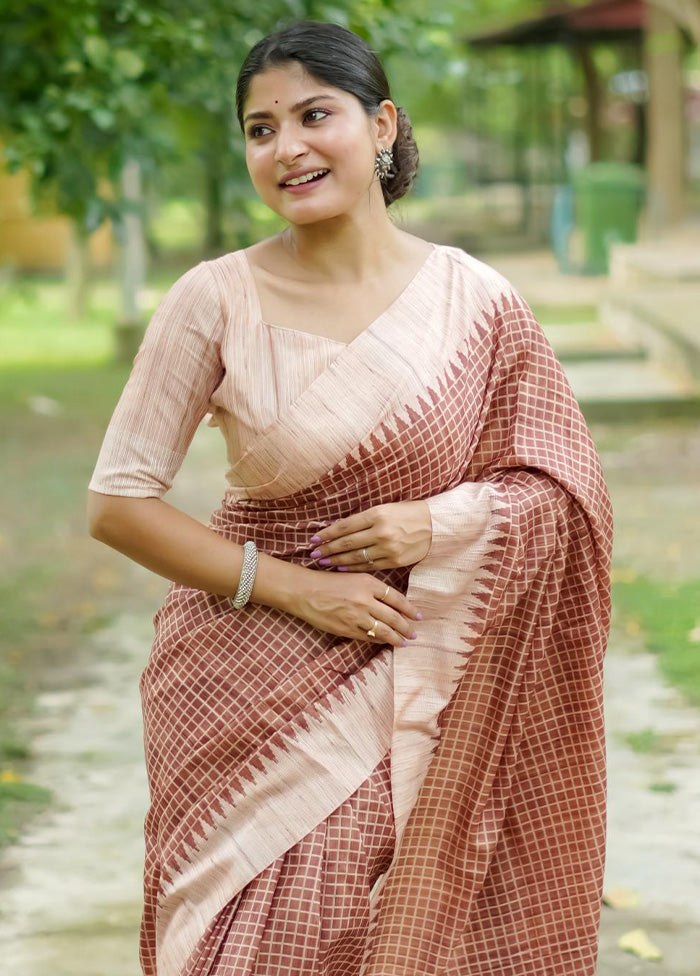 Brown Tussar Silk Saree With Blouse Piece