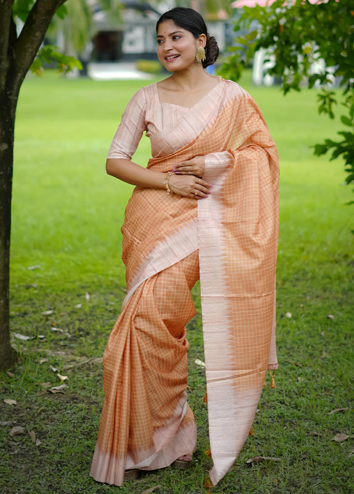 Yellow Tussar Silk Saree With Blouse Piece