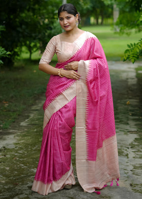 Pink Tussar Silk Saree With Blouse Piece