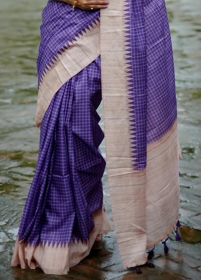 Purple Tussar Silk Saree With Blouse Piece