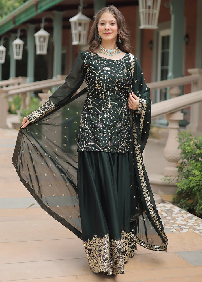 3 Pc Green Readymade Silk Suit Set