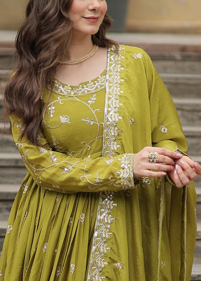 3 Pc Green Readymade Silk Suit Set