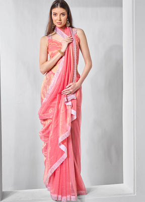 Pink Net Net Saree With Blouse Piece