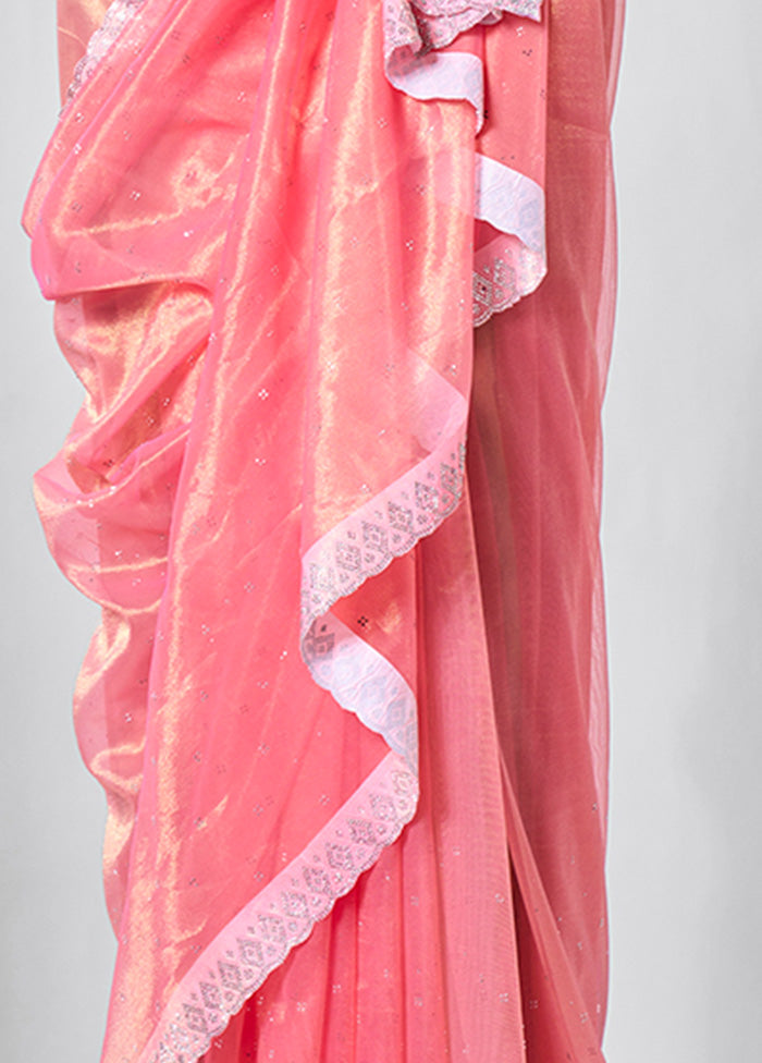 Pink Net Net Saree With Blouse Piece