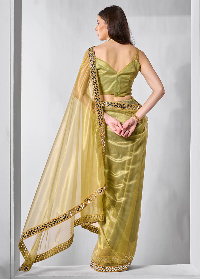 Green Net Net Saree With Blouse Piece