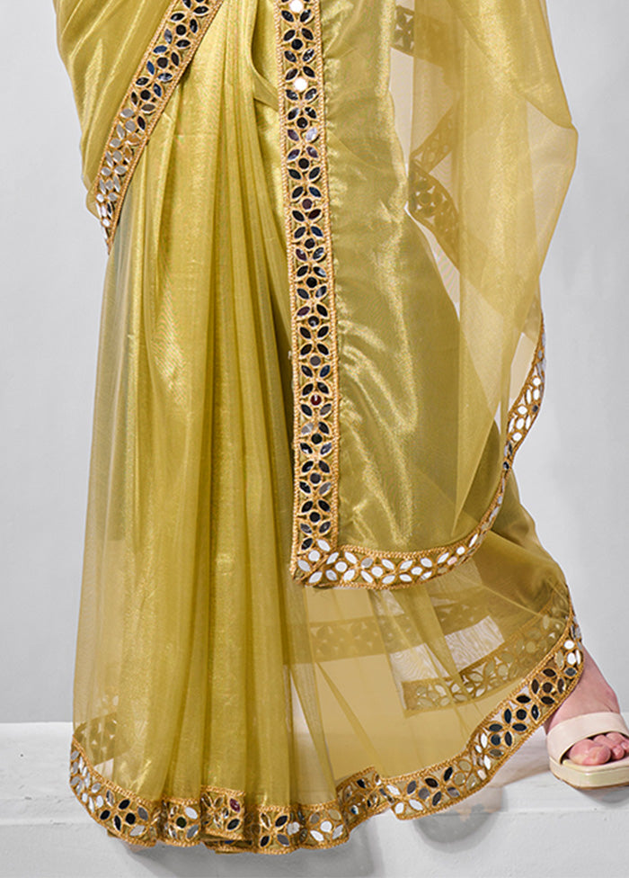 Green Net Net Saree With Blouse Piece