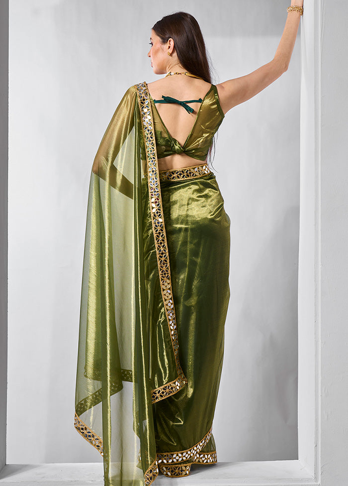 Green Net Net Saree With Blouse Piece