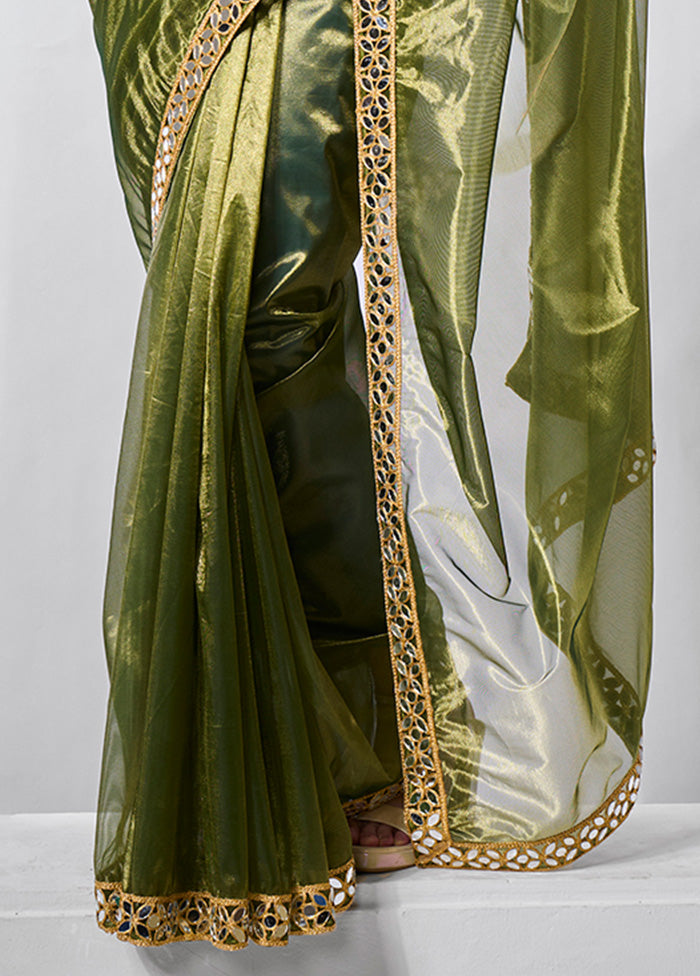 Green Net Net Saree With Blouse Piece