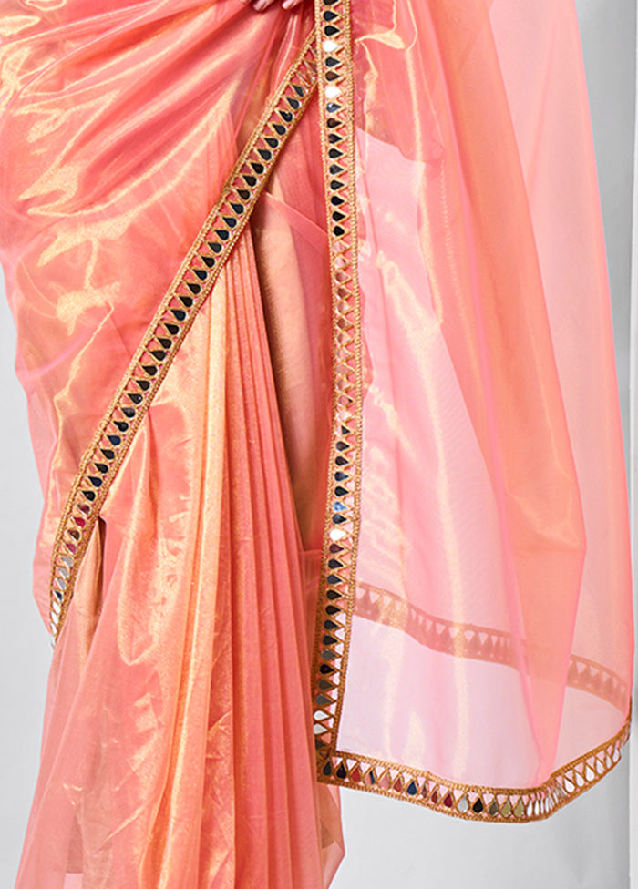 Orange Net Net Saree With Blouse Piece